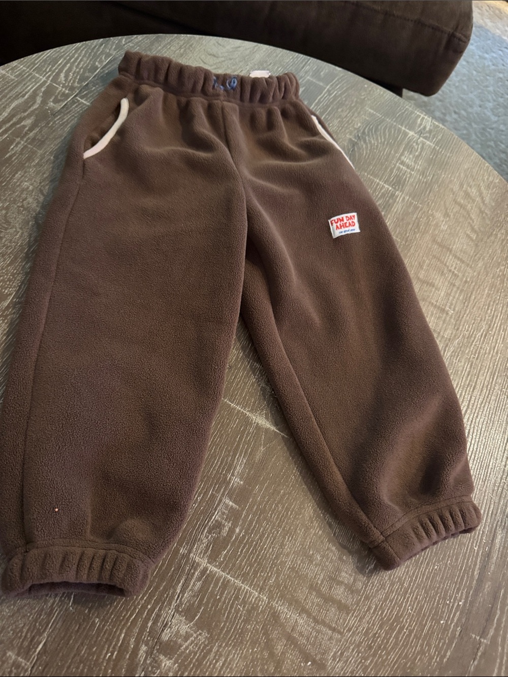 Zara Kids Brown Fleece Joggers with White Trim